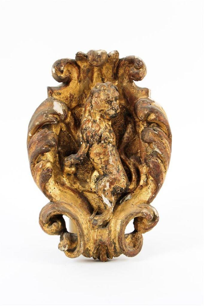 18e Eeuw Verguld Houten Ornament Wapenschild Hollandse Leeuw, Ophalen of Verzenden