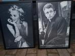 2 posters in lijst Marilyn Monroe en James Dean in lijst van, Ophalen of Verzenden, Gebruikt, Foto of Poster, Minder dan 50 cm