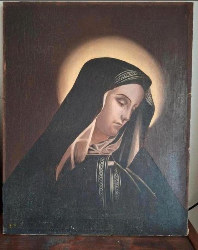 Antiek Olieverfschilderij op Doek/Schilderij/Madonna, Ophalen of Verzenden