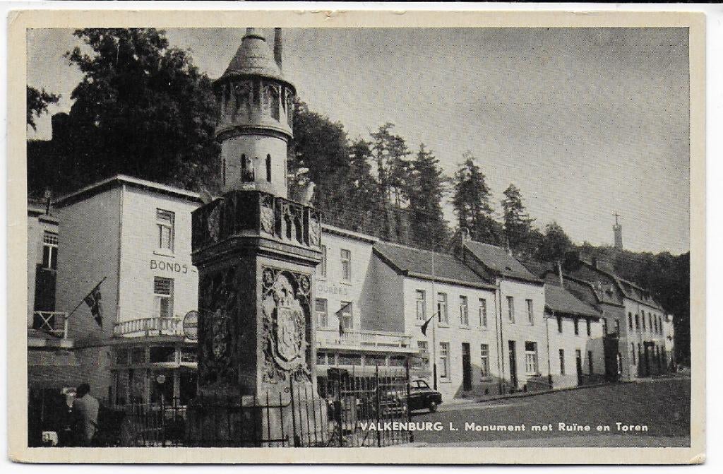 Valkenburg Monument Ansichtkaart (B5253 ) uit 1957, Verzamelen, Ophalen of Verzenden, 1940 tot 1960, Gelopen, Limburg