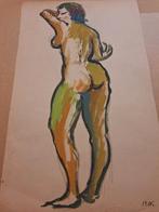 Gouache Naakt Model Tekening - Expressief en Kleurrijk, Ophalen of Verzenden