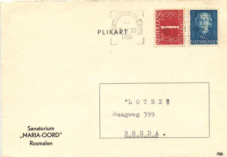 Sanatorium Maria-Oord, Rosmalen - 05.1956 - plikart, Postzegels en Munten, Brieven en Enveloppen | Nederland, Briefkaart, Ophalen of Verzenden