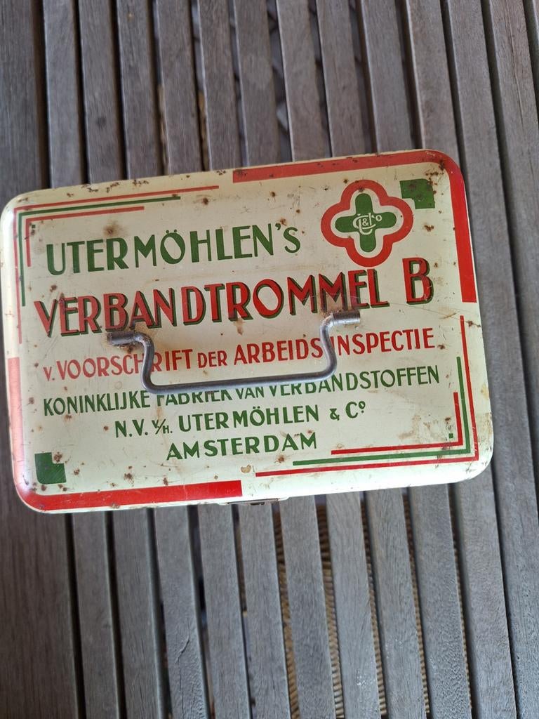 Vintage Utermöhlen's Verbandtrommel B - Eerste Hulp Blik, Ophalen of Verzenden