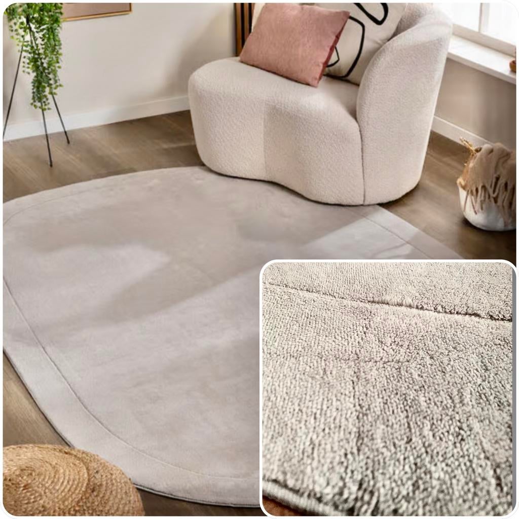 Japandi beige - retro fluffy vloerkleed - fotoshoot, Ophalen, Beige, 200 cm of meer, Zo goed als nieuw
