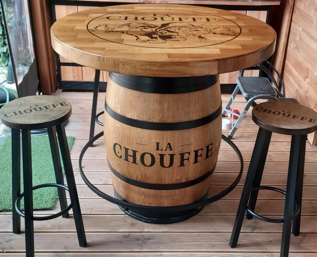 LA CHOUFFE wijnvat statafel met massief eiken blad, Ophalen of Verzenden, Nieuw, Overige typen, Overige merken