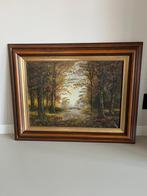 Schilderij boslandschap met water en brug, Antiek en Kunst, Kunst | Schilderijen | Klassiek, Ophalen