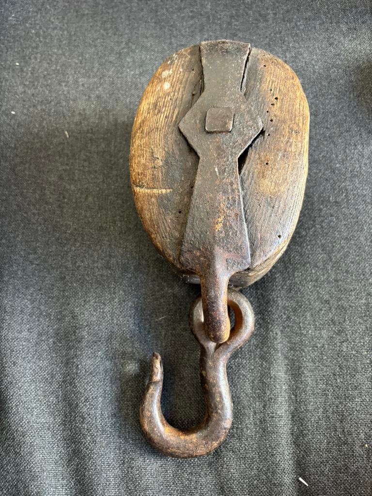 Vintage oud houten katrol / antiek, Antiek en Kunst, Ophalen of Verzenden