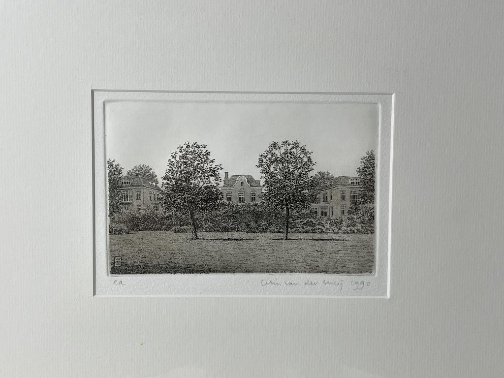 Wim van der Meij - ets herenhuizen - 1990, 10 cm, Handgekleurd, Architectuur, Ophalen of Verzenden