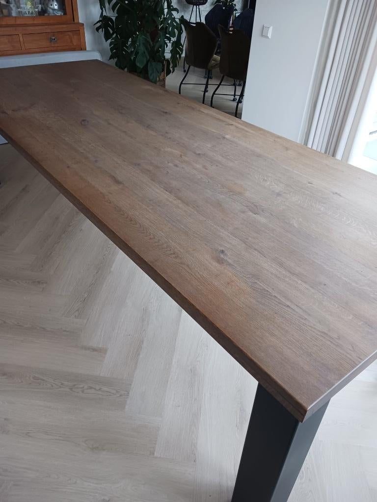 Eiken houten eettafel / bartafel, Ophalen, Gebruikt, 100 tot 150 cm, 200 cm of meer