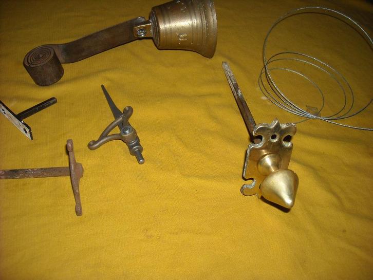 antieke trekbel set oude deurbel deur bel trekker koperen, Antiek en Kunst, Antiek | Overige Antiek, Ophalen of Verzenden