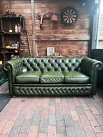Set chesterfields in antiek groen, Gebruikt, Ophalen of Verzenden, Leer, 75 tot 100 cm