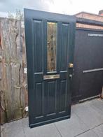 Hardhouten buitendeur. 92.5x210.5cm. Dubbelglas in lood., Ophalen, Gebruikt, 80 tot 100 cm, Buitendeur