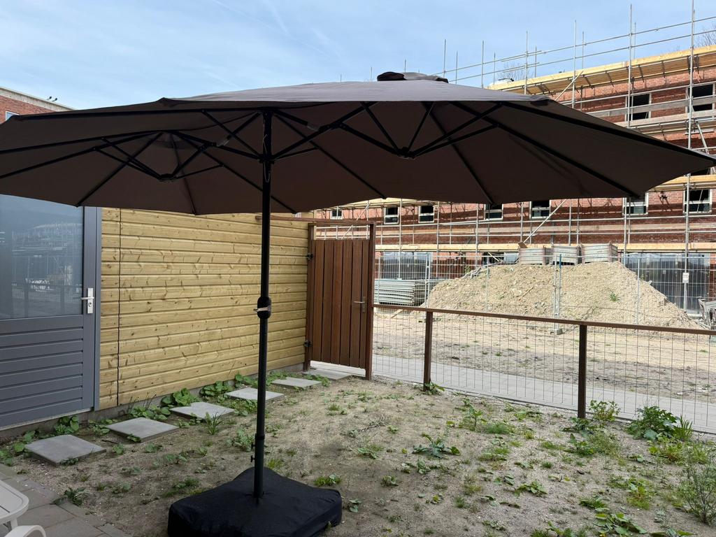 Dubbele parasol antraciet 450cm, Tuin en Terras, Parasols, Ophalen, Verstelbaar, Overige typen, Nieuw