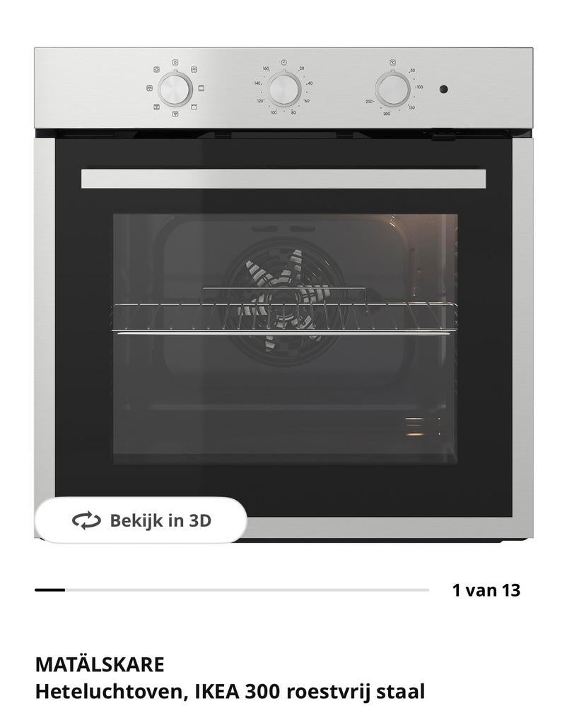 IKEA MATÄLSKARE Heteluchtoven RVS - 1 jaar oud, Witgoed en Apparatuur, Ovens, Oven, Hete lucht, Zo goed als nieuw, Vrijstaand