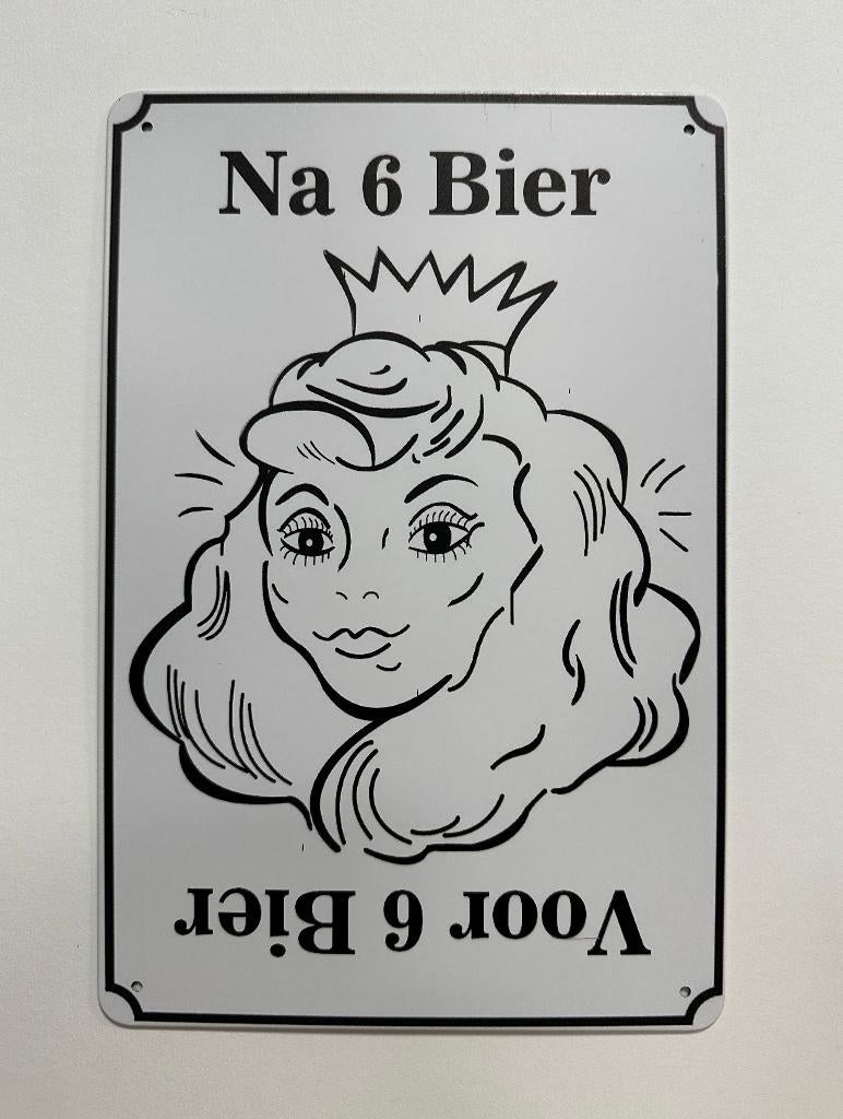 Voor 6 bier en na 6 bier reclamebord van metaal wandbord, Info@deconoord.nl, Deco Noord, Nieuw, Ophalen of Verzenden
