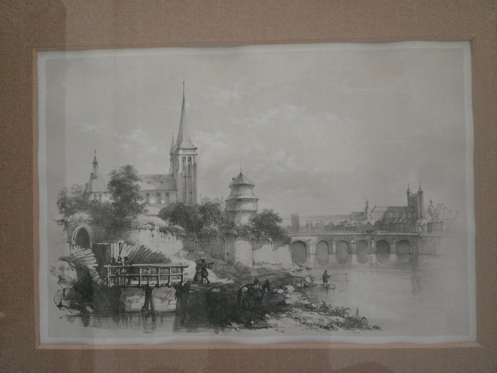Prent Maastricht Sint Servaasbrug in  lijst, Antiek en Kunst, Kunst | Etsen en Gravures, Ophalen of Verzenden