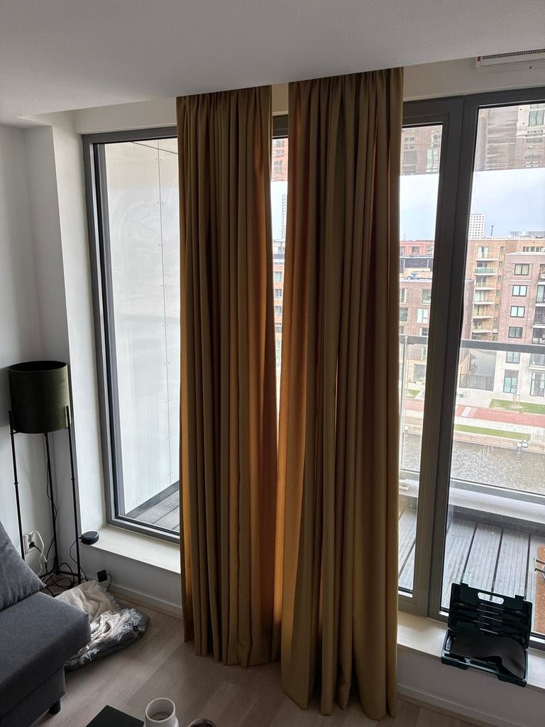 Mooie op maat gemaakte gordijnen van Kwantum (275x295cm), Huis en Inrichting, Ophalen of Verzenden, Zo goed als nieuw, Bruin, 200 cm of meer