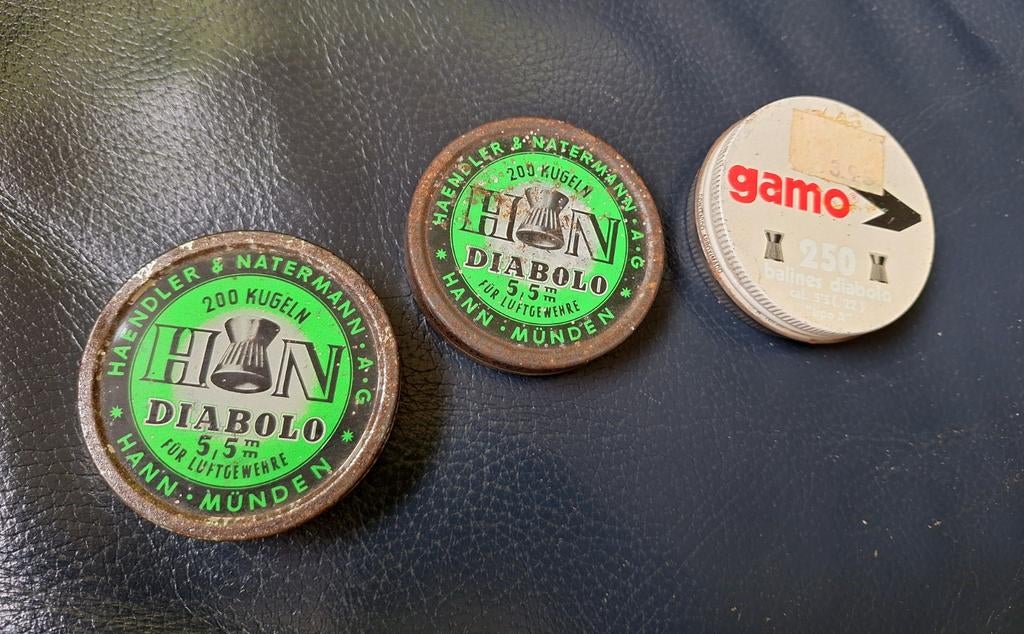 Vintage Diabolo luchtdrukkogeltjes, H&N/Gamo. Drie stuks., Ophalen of Verzenden