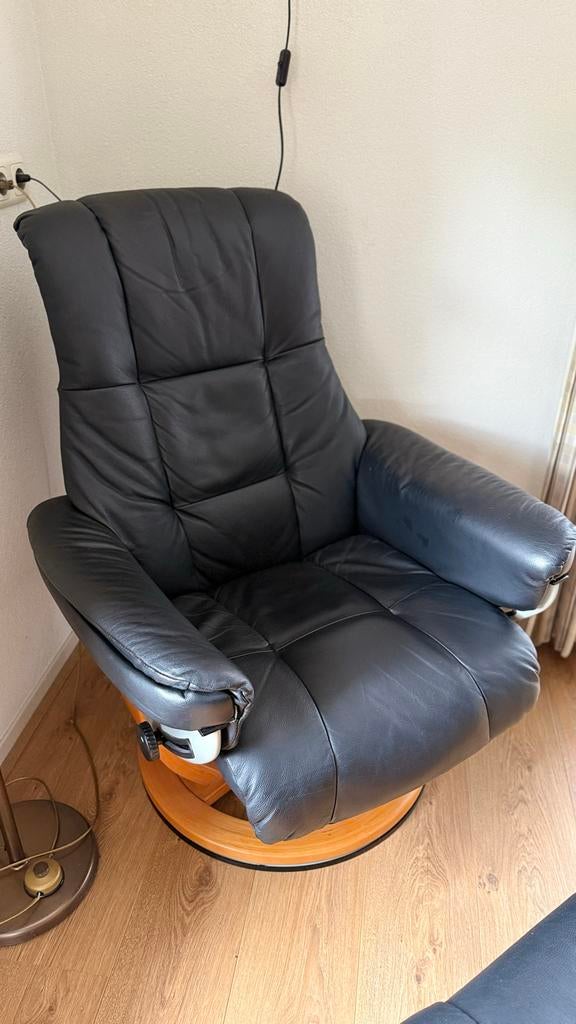 Relax fauteuil met voetenbank, Huis en Inrichting, Ophalen, Gebruikt, Minder dan 75 cm, Leer