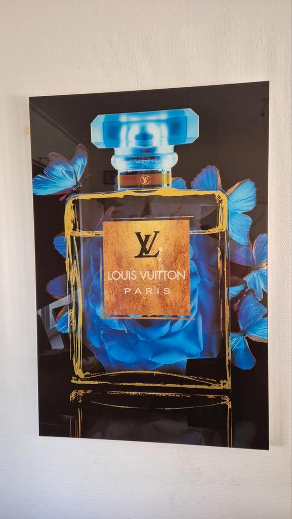 Luxe Glazen Schilderij Louis Vuitton Parfumfles Blauw, Huis en Inrichting, Ophalen