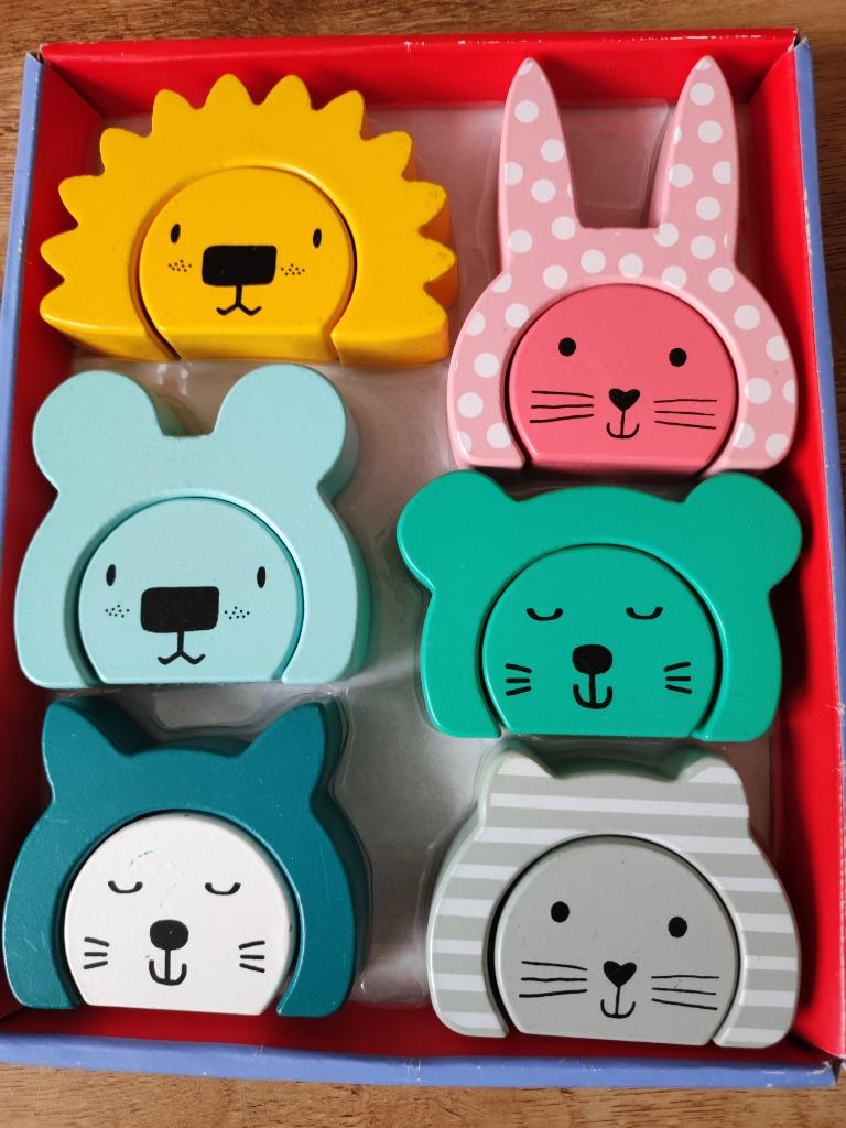 Houten puzzel dierenhoofdjes, Ophalen, 10 tot 50 stukjes, Zo goed als nieuw, Van hout