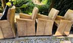4 Leren eetkamerstoelen op wieltjes, Huis en Inrichting, Stoelen, Ophalen, Gebruikt, Bruin, Leer