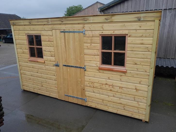 mooie nieuwe tuinschuurtjes als bouwpakket leverbaar, Doe-het-zelf en Verbouw, Hout en Planken, Nieuw, Balk, Grenen, 300 cm of meer