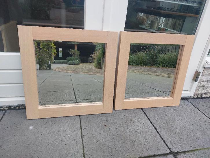 2 Spiegels - Eikenhout - White Wash - 58x58 cm, Huis en Inrichting, Woonaccessoires | Spiegels, Zo goed als nieuw, 50 tot 75 cm