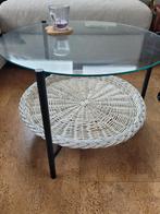 Vintage rond salontafel met glazen blad & mand, Ophalen, Gebruikt, 50 tot 100 cm, Glas