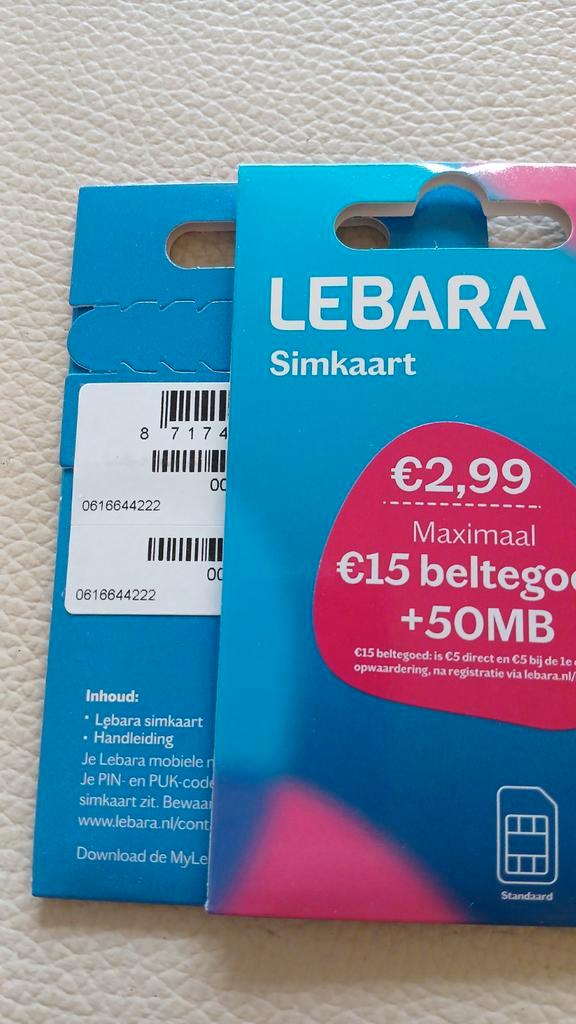 Lebara Simkaart - Nieuw! MOOI NUMMER 0616644222, Telecommunicatie, Prepaidkaarten en Simkaarten, Nieuw, Simkaart, Overige providers