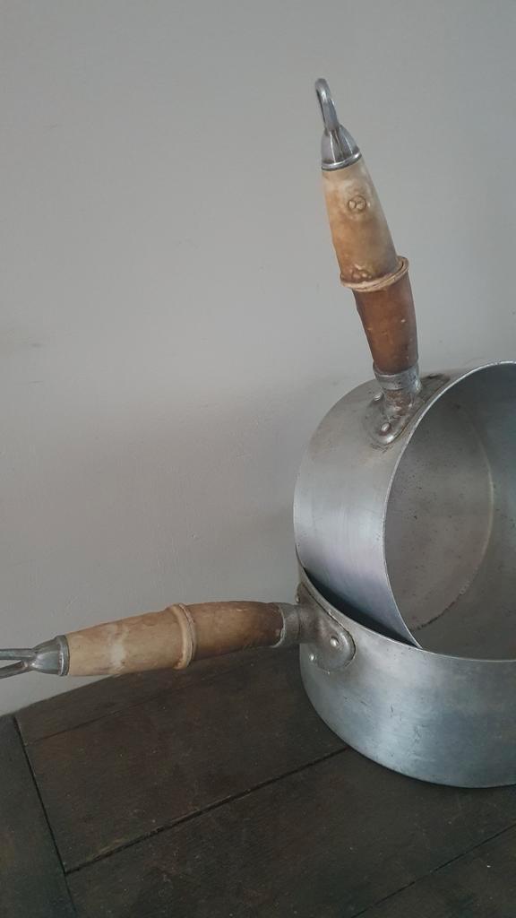 Leuke set zinken pannen  *brocante*vintage*sleets, Antiek en Kunst, Curiosa en Brocante, Ophalen of Verzenden