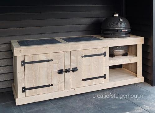Steigerhouten buitenkeuken op wielen egg kamado overkapping, Tuin en Terras, Buitenkeukens, Nieuw, Houtskool, Inbouw, Vrijstaand