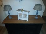 2 grijze schermer lampjes +houten witte lantaarn., Ophalen of Verzenden