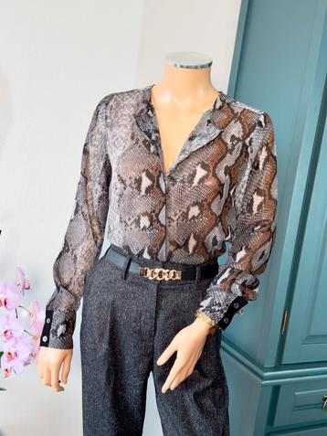 NÜ DENMARK blouse maat S - bruin - grijs - slangenprint beschikbaar voor biedingen