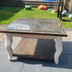 Landelijke salontafel met glasplaat, Ophalen, Gebruikt, 50 tot 100 cm, Vierkant
