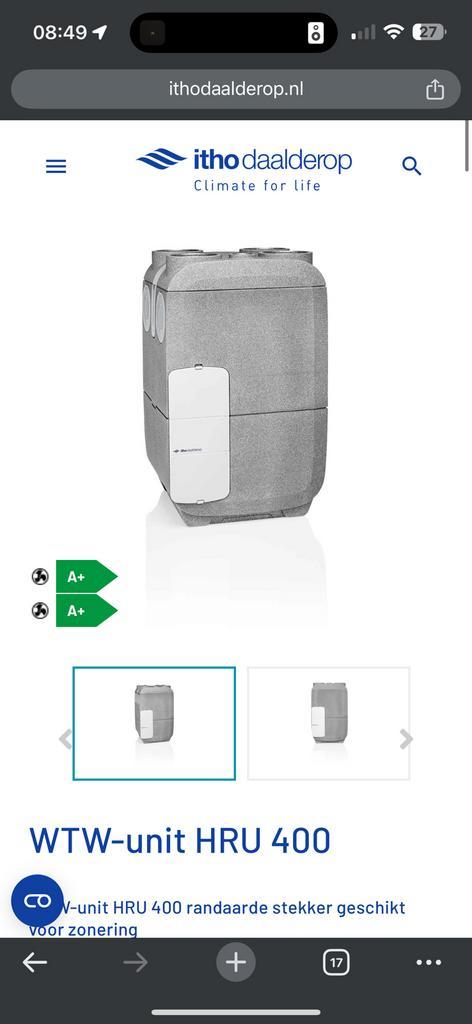 WTW-unit HRU 400 randaarde stekker *NIEUW!*, Witgoed en Apparatuur, Luchtbehandelingsapparatuur, Zo goed als nieuw, Luchtreiniger