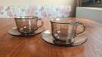 Vintage set koffiekop en schotel in rookglas, Ophalen of Verzenden