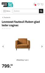 Loveseat fauteuil Ruben glad leder cognac, Ophalen, Overige maten, 75 tot 100 cm, Zo goed als nieuw
