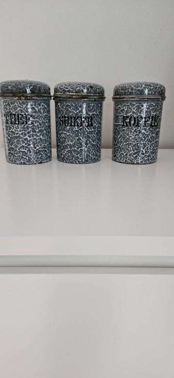 Grijs gewolkte emaille  thee suiker koffie beschikbaar voor biedingen