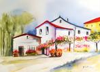 Spaanse Huisjes, aquarel 70x50 cm., Ophalen of Verzenden