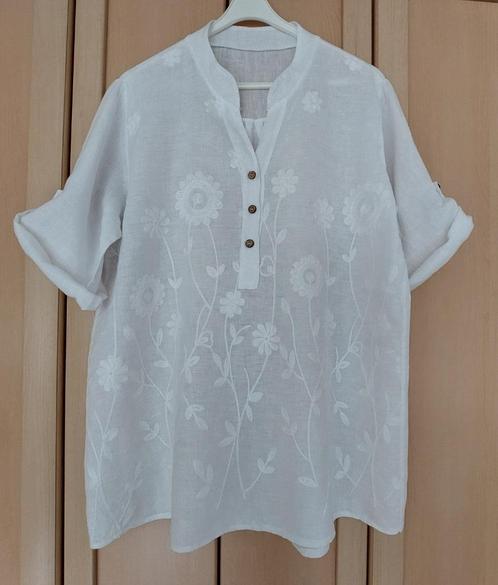 Witte linnen damesblouse, maat 44, Kleding | Dames, Blouses en Tunieken, Zo goed als nieuw, Maat 42/44 (L), Wit, Ophalen of Verzenden