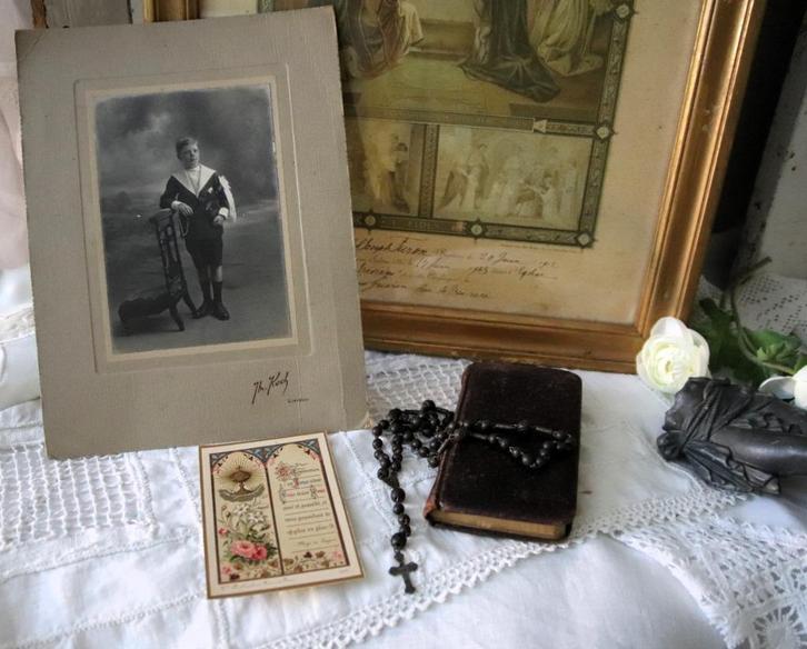 Lot rozenkrans, bidprent, foto HC , bijbeltje 'PiFrance', Antiek en Kunst, Curiosa en Brocante, Verzenden