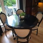 Zwart gespoten eethoek met bolpoot tafel, Ophalen of Verzenden, Gebruikt, Klassiek, 4 tot 6 stoelen