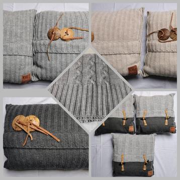Knit Factory kussens/woondeken Grijs/ Antraciet/ Beige beschikbaar voor biedingen
