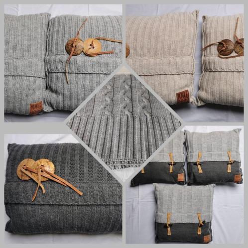 Knit Factory kussens/woondeken Grijs/ Antraciet/ Beige, Huis en Inrichting, Woonaccessoires | Kussens, Zo goed als nieuw, Grijs