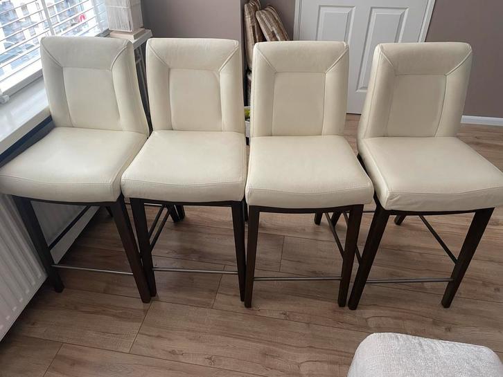 4 Echt Lederen Barkrukken van Henders & Hazel, Huis en Inrichting, Barkrukken, Gebruikt, 60 tot 90 cm, Leer, 4 krukken, Met voetsteun