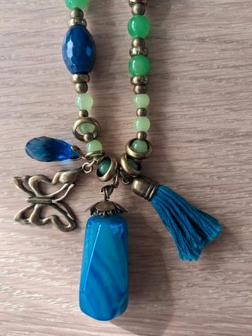  Sweet7 Ibiza ketting met koper bedels lang blauw groen beschikbaar voor biedingen