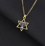 Davidster met menorah ketting / joodse hebreeuws hanger, Verzenden, Nieuw, Overige materialen, Met hanger