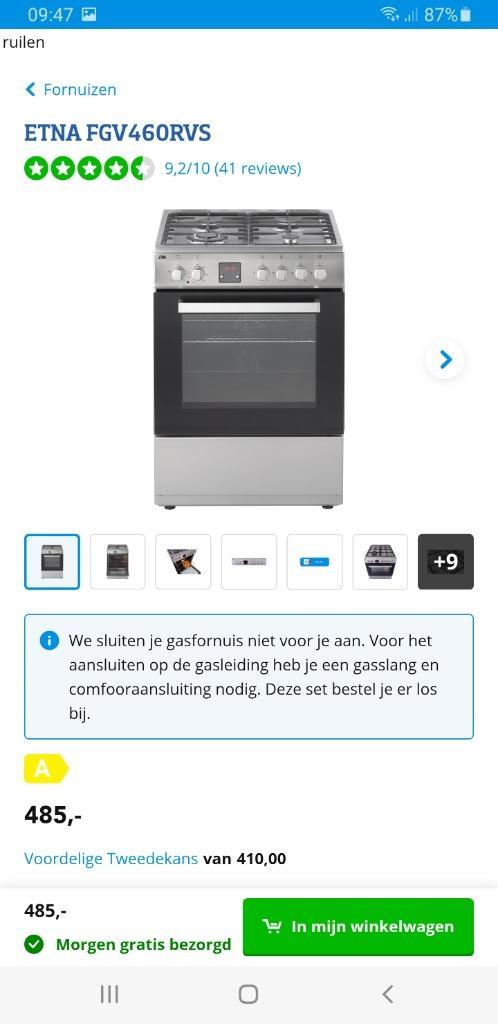 ETNA gasfornuis, in goede staat., Witgoed en Apparatuur, Fornuizen, Gebruikt, Vrijstaand, Gas, 4 kookzones, 85 tot 90 cm, Energieklasse A of zuiniger