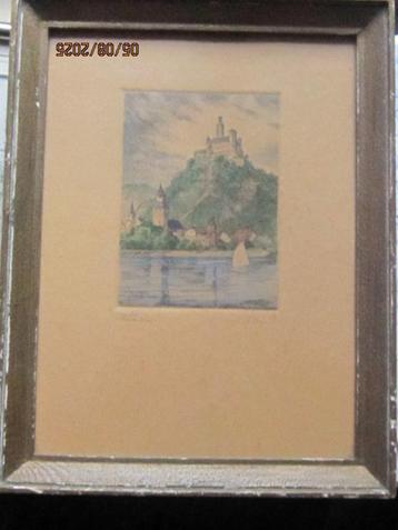 Mooie kleuretsje van Kasteel MARKSBURG (Duitsland) gesigneer beschikbaar voor biedingen